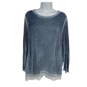 Chico's Long Sleeve Crew Neck Waffle Knit Chiffon Hem Shirt Size 3 US XL